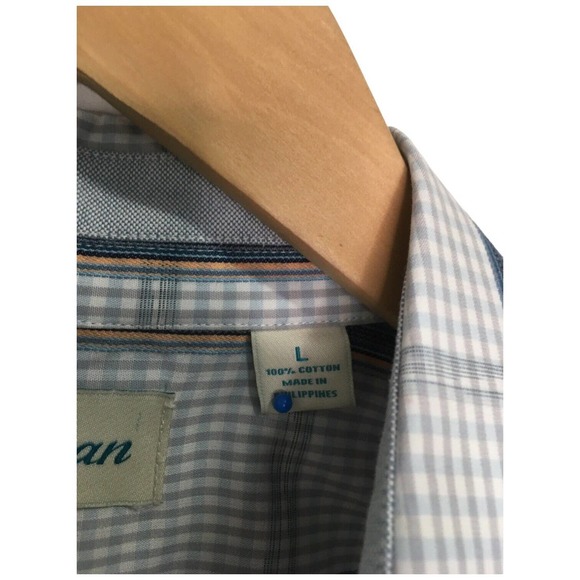 Caribbean Mens Size L Plaid Button Up Long Sleeve Collared Shirt Morrocan Blue - Picture 3 of 14